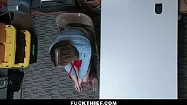 A blonde teen fucks the detective in the garage for freedom after getting caught