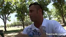 Skinny brunette teen babe with small tits. She shows pussy lips in detailed closeup.