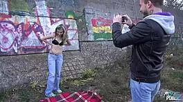 Teen punk girl asks, 'Want my first time public sex?' with stranger dude.