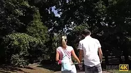 Hey, for some cash, this guy watches his petite girlfriend get nailed by an older hunter outdoors.