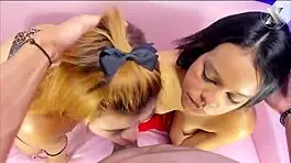 Two Submissive Teens Deepthroat Monster Cock in POV