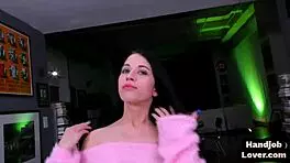 Oiled teen 18+ jerks cock in amateur closeup pov with dirty talk and foot fetish handjob