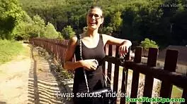 Euro slut gets facial in public pov