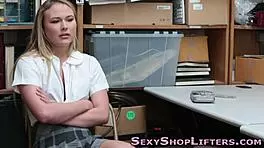 blonde uniformed teen gets caught and facially cummed on