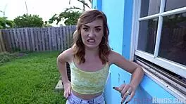 hot teen 18+ kat caught sneaking in backyard for taboo public pounding