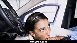 Hot teen does naughty favors for stepdad in orgy