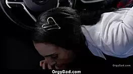 Hot teen does naughty favors for stepdad in orgy