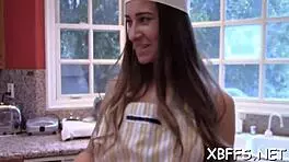 Teen girlfriends blow large rod in a rough group sex scene. Their tight pussies get bent over.