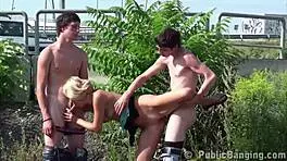 Young Blonde Teen Public Gang Bang Orgy Threesome On Street