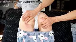 Stepbrother spanks red ass and fingers shaved stepsister