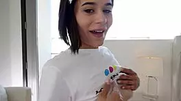 mae white cute 18 yo 4 9 90lb teen 18+ no hands huge cock pov blowjob and huge load cum swallow - wow a