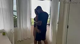 Submissive rider gets assfucked with buttplug in lingerie at beach house, gaping and spitting