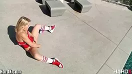 Blonde takes big cock in anal, squirts massively, gets facial.