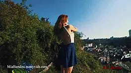 athletic couple fucks outdoors in public with panoramic view and cumshot on mouth mia bandini