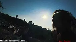 athletic couple fucks outdoors in public with panoramic view and cumshot on mouth mia bandini