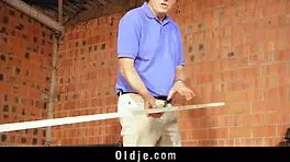 old man sneaks young 18+ neighbor girl for a quick shed romp