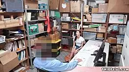 Extra cute petite 18+ teen gets her pussy rough fucked by mall cop in shop