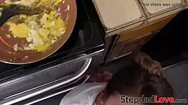 Young hottie gives blowjob to step daddy's big fat pov cock with best friend in threesome.