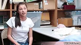 Extra cute petite 18+ teen gets her pussy rough fucked by mall cop in shop