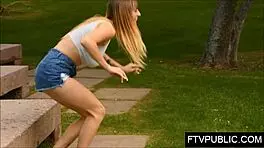 New teen 18+ explores daring public masturbation on the street