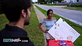 tiny ebony babe sells her muffin instead of cupcakes for college money with big cock riding