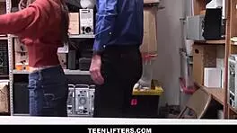 Skinny shoplifter Kenzi Ryans makes sex deal with officer in the shop.