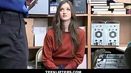 Skinny shoplifter Kenzi Ryans makes sex deal with officer in the shop.