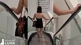 novinha walks in shopping with anal plug then gets creampie in ass bent over