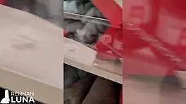 novinha walks in shopping with anal plug then gets creampie in ass bent over