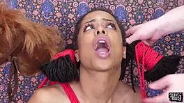 Slobbery Teen 18+ Gagging Hard on Dick in Intense Bondage Scene