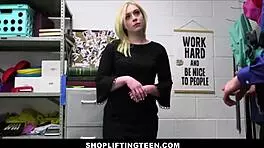 tiny tits blonde teen krissy knight gets clothes ripped and fucked by security guard after shoplifting agreement