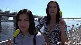 Hey, how did this brunette get lured into anal with a classy milf couple?