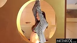 she makes her big natural tits bounce while dancing and fingering her clit