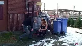 Real Ginger Street Whore Goes Bareback Outdoor with Stranger