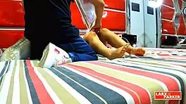 Does perla rica let the interviewer finger her vagina during this casting massage?