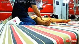 Does perla rica let the interviewer finger her vagina during this casting massage?