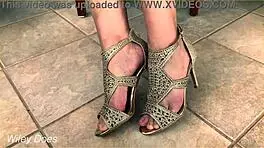 Wife teases with tight upskirt while showing off new heels outdoors