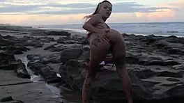 African Teen 18+ Lesbian Masturbates Big Ass And Pussy To Orgasm On Beach