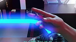 Join the movie night with this cute busty blonde in 3D