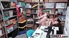 Huge Burglar Gets Punished By Cute Teen Stealer