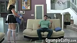 this young guy just creampied the maid in the house. she was moaning so loud.