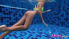 Petite 18+ Asian Slut Swims in Bikini with Huge Butt Plug