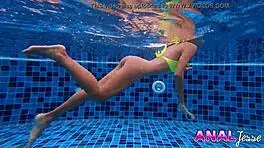 Petite 18+ Asian Slut Swims in Bikini with Huge Butt Plug