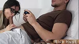 sloppy blowjob on big dick and mouth fucking my girlfriend at home