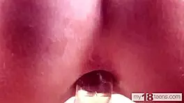 Brunette Teen 18+ Cowgirl Rides Dildo for Anal Climax