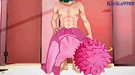 Kyoka Jiro and Mina Ashido with Izuku Midoriya in My Hero Academia