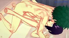 Kyoka Jiro and Mina Ashido with Izuku Midoriya in My Hero Academia