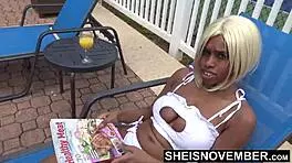 Getting Naked After H Out in the Swimming Pool Ebony Babe Msnovember Undressing from Swim Suit in Her Bathroom Close Up of Her Petite 18+ Ebonyass on Sheisnovember