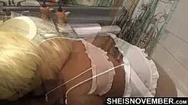 Getting Naked After H Out in the Swimming Pool Ebony Babe Msnovember Undressing from Swim Suit in Her Bathroom Close Up of Her Petite 18+ Ebonyass on Sheisnovember