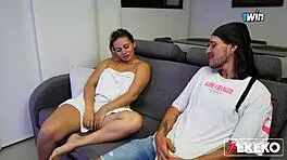 Curvy Mexican Stepsister Seduces Delivery Guy in Bathroom Flash Encounter